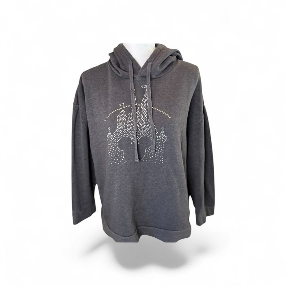 Disney Parks Rhinestone Castle Hoodie XL Mickey Gray Pullover Sweatshirt